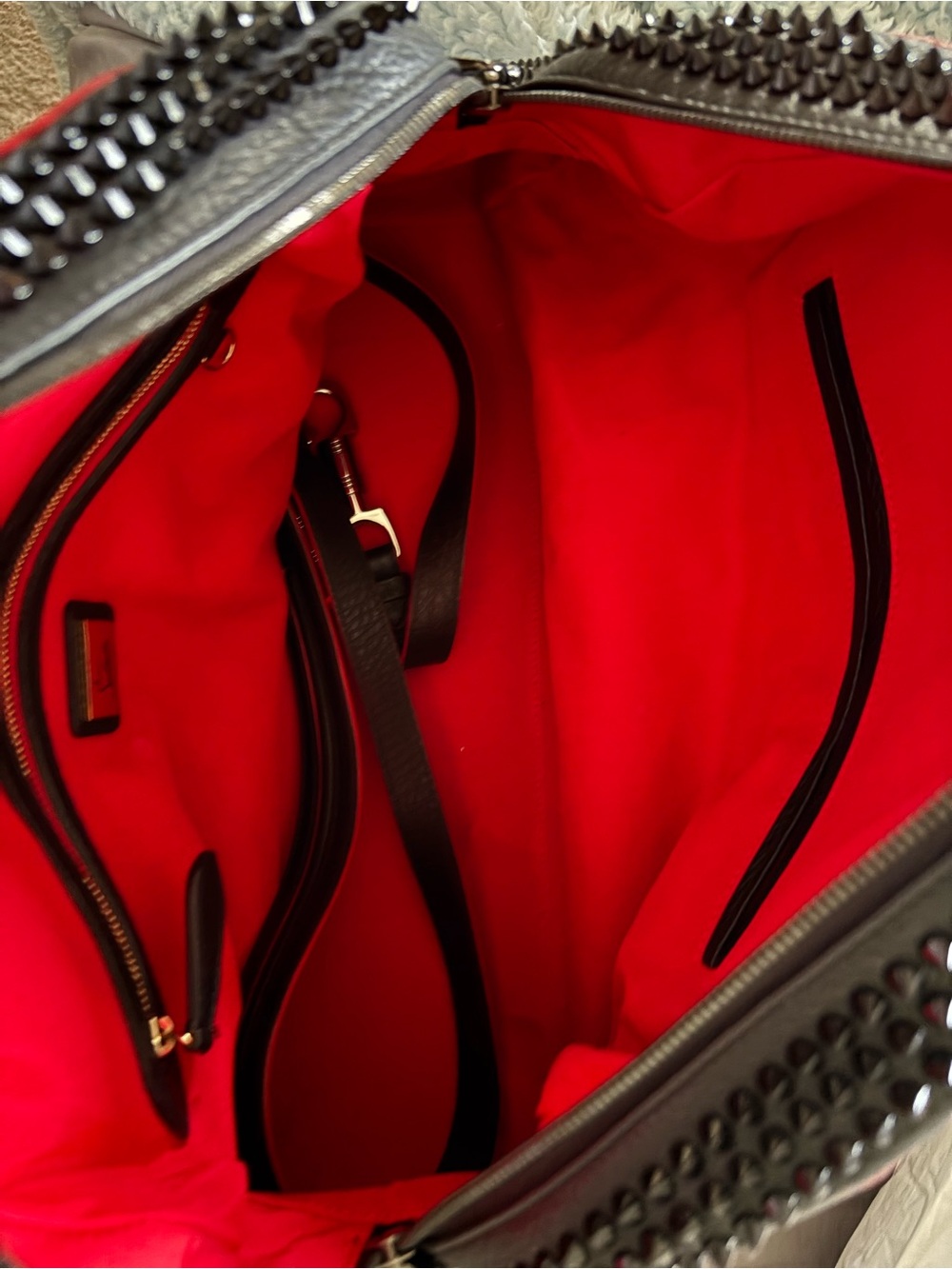Christian Louboutin Black Leather Stud-Trim Tote with Red Edge Piping - Picture 5 of 5